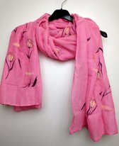 Lange dames sjaal Tulpen hardroze