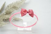 Haarband Nylon met baby strik - Helder Roze 156 - Haarstrik – Kerst strik - Glitter haarstrik - Bows and Flowers