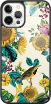 iPhone 12 Pro hoesje glass - Zonnebloemen / Bloemen | Apple iPhone 12 Pro  case | Hardcase backcover zwart