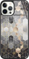 iPhone 12 Pro hoesje glass - Grey cubes | Apple iPhone 12 Pro  case | Hardcase backcover zwart