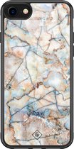 iPhone SE 2020 hoesje glass - Marmer bruin blauw | Apple iPhone SE (2020) case | Hardcase backcover zwart