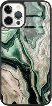 iPhone 12 Pro hoesje glass - Groen marmer / Marble | Apple iPhone 12 Pro  case | Hardcase backcover zwart