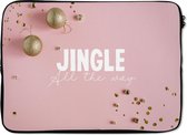 Laptophoes 13 inch - Winter - Roze - Goud - Laptop sleeve - Binnenmaat 32x22,5 cm - Zwarte achterkant - Kerst - Cadeau - Kerstcadeau voor mannen en voor vrouwen