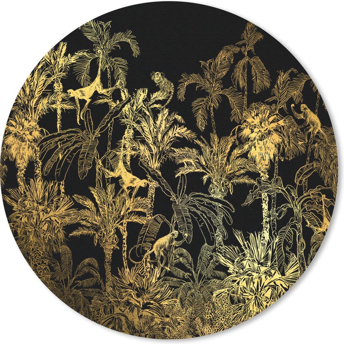 Muismat rond 20x20 cm - Mousepad Jungle - Goud - Zwart - Ronde muismatten