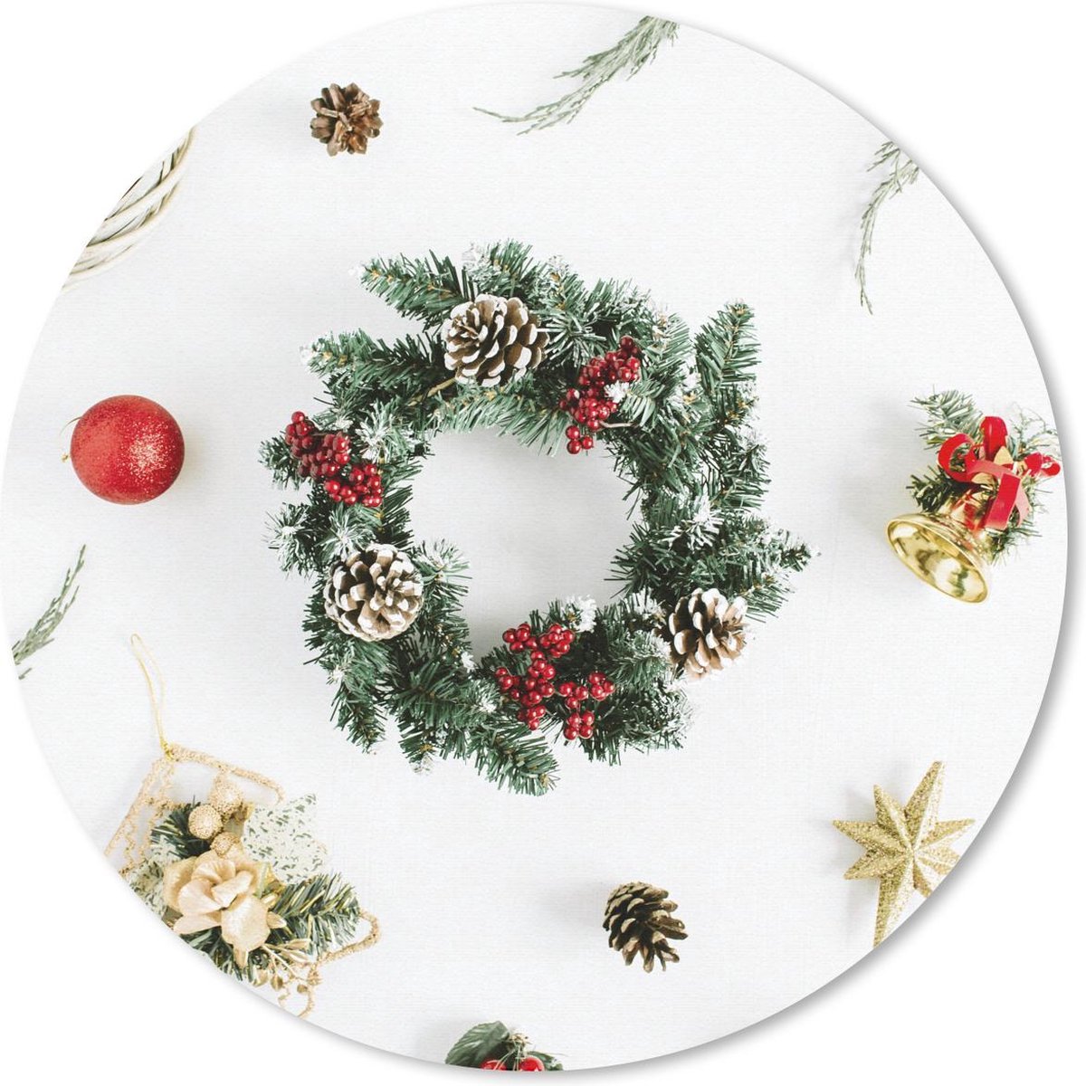 Muismat rond 40x40 cm - Mousepad Winter - Kerst - Krans - Ronde muismatten - Kerst - Cadeau - Kerstcadeau voor mannen en voor vrouwen