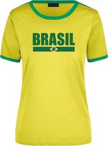 Brasil supporter geel/groen ringer t-shirt Brazilie met vlag - dames - landen shirt - supporter kleding / EK/WK XL