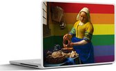 Laptop sticker - 12.3 inch - Vermeer - Melkmeisje - Regenboog - 30x22cm - Laptopstickers - Laptop skin - Cover