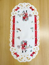 Tafelkleed - Kerst - Offwhite met rode rand en kerstman - Loper 70 cm