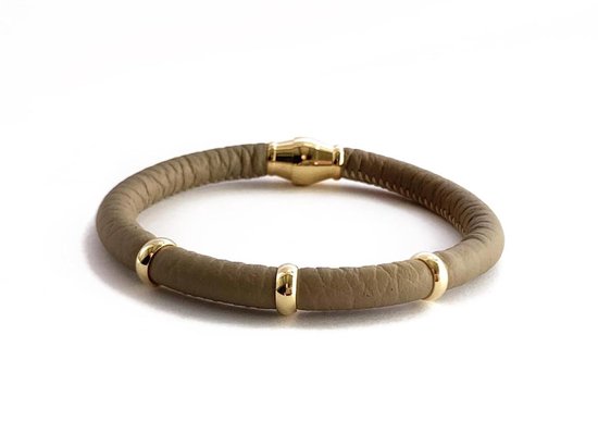 Jolla - dames armband zilver - goudkleurig - leer - magneetsluiting - bedels - Single Gold - Taupe