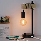 Moodbyretro - Retrolamp Exclusief ledlamp met oplader  - Tafellamp - Zwart - nachtkastlampje- MAX 10 Watt