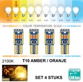 4x T10 Led Lamp Amber 2300K (Set 4 stuks) CANBus Foutloos 5W5 | W5W | Led Signal Light | 12V | 2300 Kelvin | Stadslicht |Kentekenplaat Verlichting | 194 168 Warm White | Warm Wit | Autolamp | Autolampen | Car licht | Lampen | Oranje |