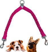 Duo koppelstuk voor hondenriem - voor 2 honden - roze - alle rassen en gewichten - schok absorberend - reflecterend in het donker - geschikt voor iedere halsband of tuigje