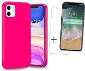 Tikawi Iphone 11 Case 6.1 'Roze siliconen + gehard glas Tikawi [Soft Gel] [Hoge bescherming] [Anti-kras] [Dun en licht]