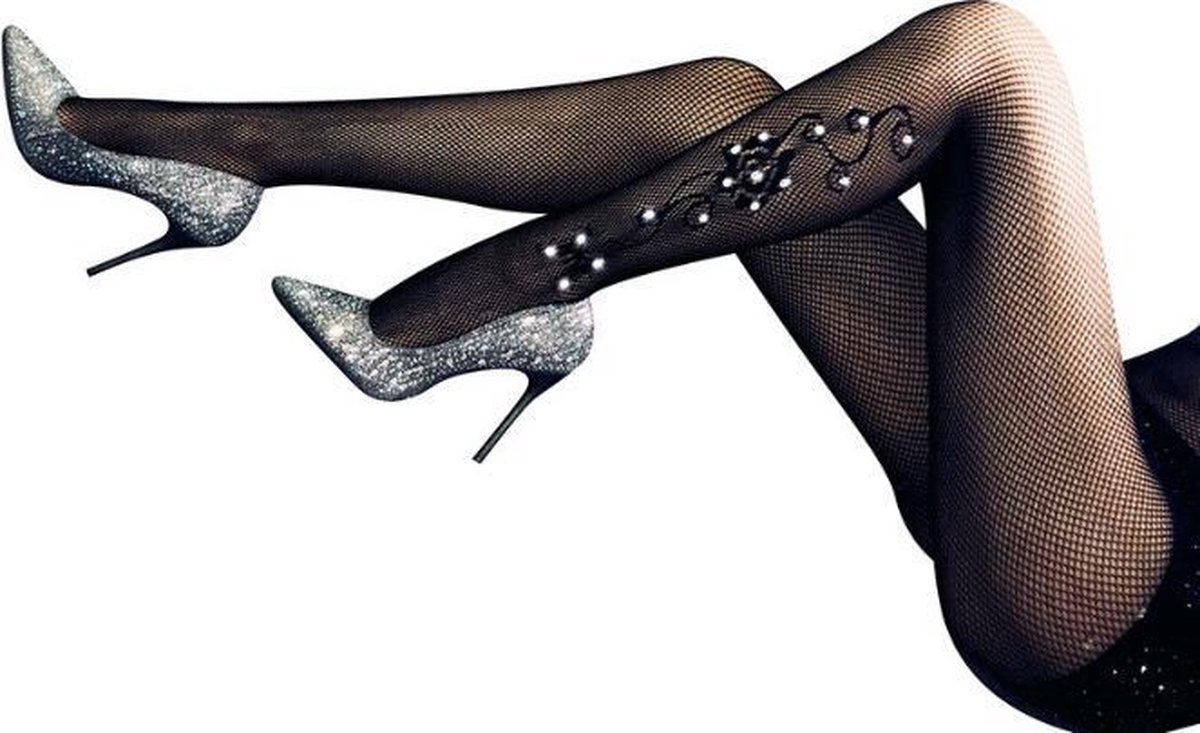 Goedkoopste Zwarte fishnetpanty met glitterdetail op kuit Brenda