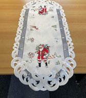 Nappe - Noël - Wit avec bordure grise et Père Noël - Chemin de table 90 cm