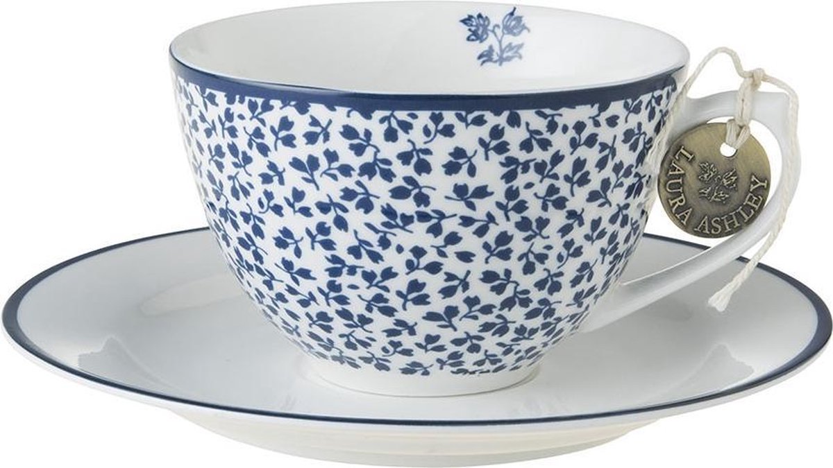 Laura Ashley Floris cappuccino kop en schotel 26 cl • Donkerblauw • de