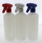 Set van 3 lege sprayflacons 750ml | Professionele afsluitbare spraykop | 1 Rode - 1 Witte - 1 Blauwe spraykop | Navulbaar