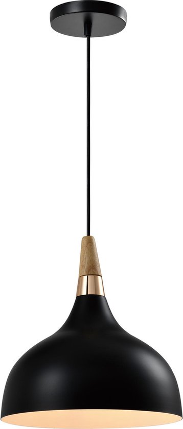 QUVIO Hanglamp retro - Lampen - Plafondlamp - Verlichting - Keukenverlichting - Lamp - Simplistisch hoog design - E27 Fitting - Voor binnen - Met 1 lichtpunt - Aluminium - Hout - D 30 cm - Zwart en lichtbruin
