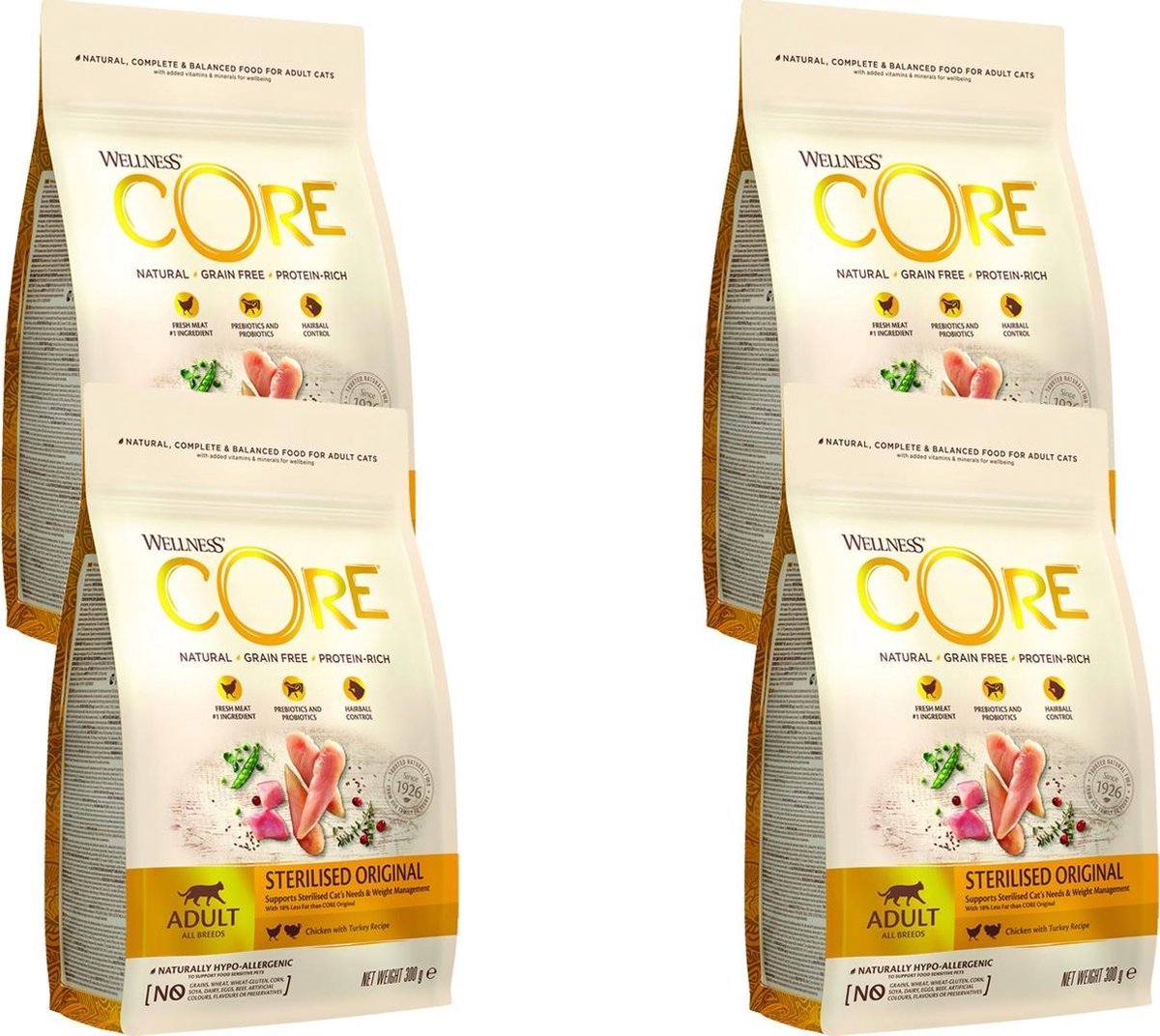 Wellness Core Grain Free Cat Sterilised Kip&Kalkoen – Kattenvoer – 4 x 300 g