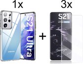 Samsung S21 Ultra Hoesje - Samsung Galaxy S21 Ultra hoesje Hardcase siliconen case transparant hoesjes back cover hoes Extra Stevig - 3x Samsung S21 Ultra Screenprotector UV