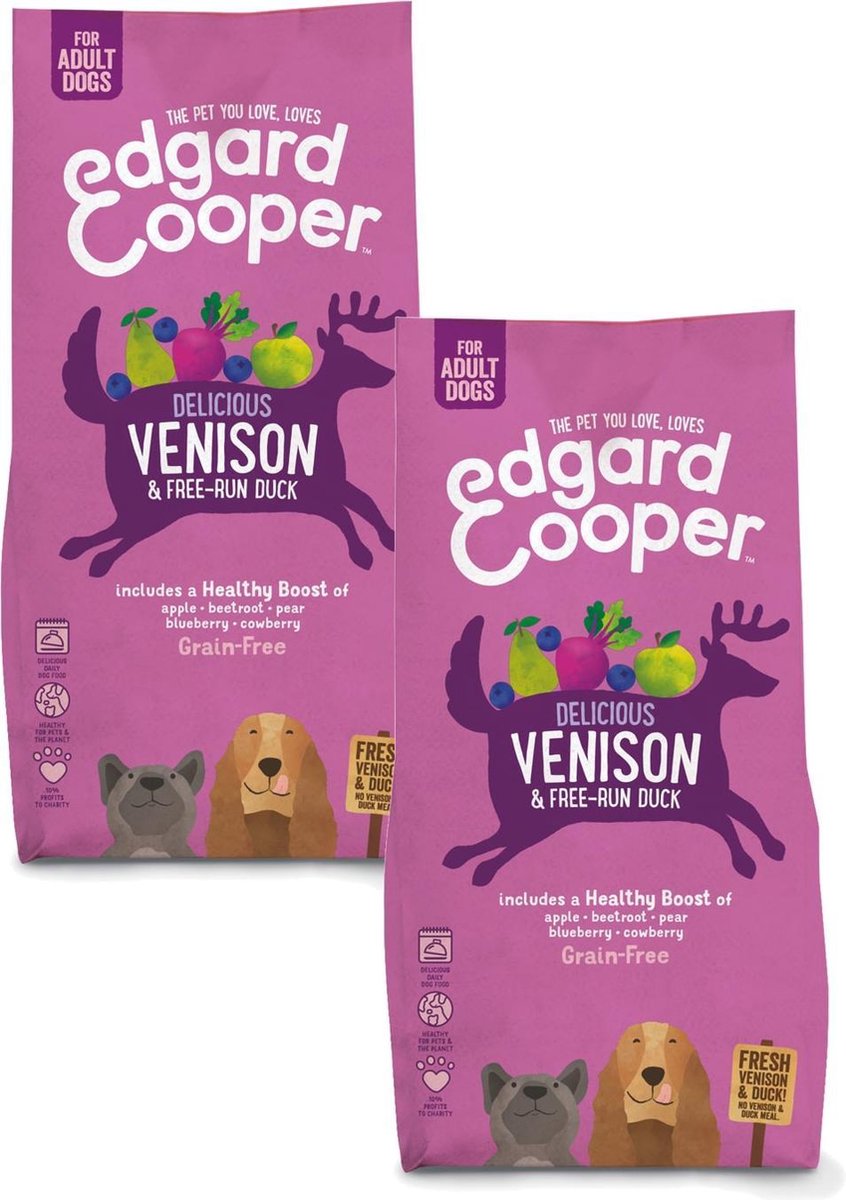 Edgard & Cooper Edgard & Cooper Delicious Venison Adult Hert&Eend&Appel - Hondenvoer - 2 x 12 kg Graanvrij