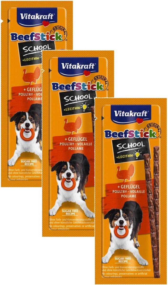 Vitakraft Beefstick School - Hondensnacks - 3 x Gevogelte Rund 20 g