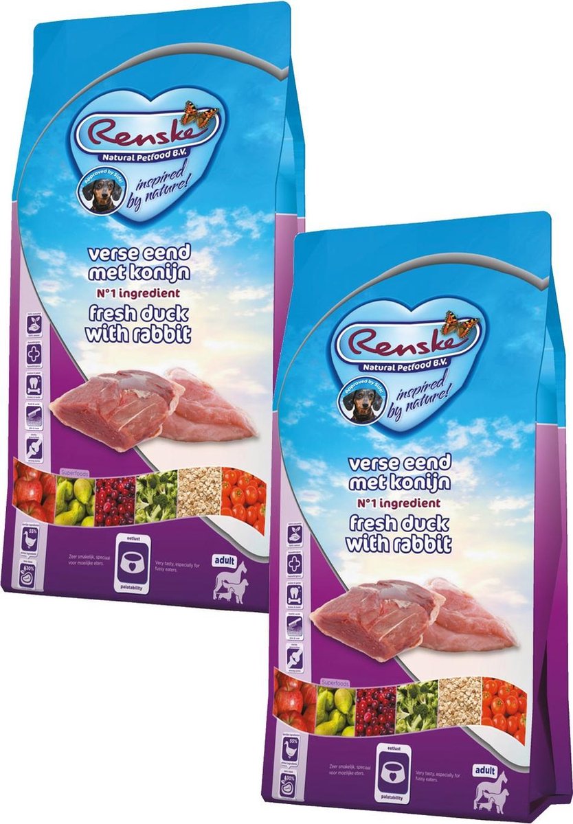 Renske Renske Adult Eend&Konijn - Hondenvoer - 2 x 12 kg