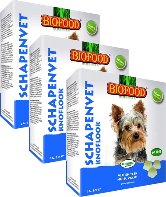 Biofood Mini Schapenvetbonbons met Knoflook - Hond - Voedingssupplement - 3  x 80 bonbons | bol.com