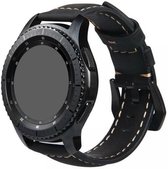 Leer Smartwatch bandje - Geschikt voor  Samsung Gear S3 leren bandje - zwart - Horlogeband / Polsband / Armband