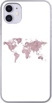 Geschikt voor iPhone 11 hoesje - Wereldkaart - Roze - Wit - Siliconen Telefoonhoesje