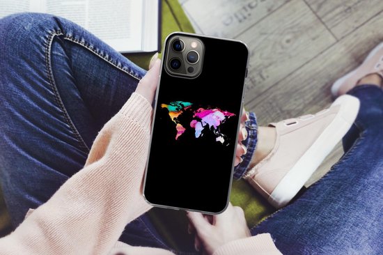 Coque iPhone 12 Pro - Wereldkaart - Couleur - Aquarelle - Coque de téléphone en Siliconen