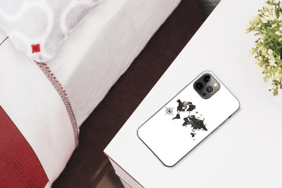 Coque iPhone 13 Pro - Wereldkaart - Or - Zwart - Rose des Vents - Siliconen