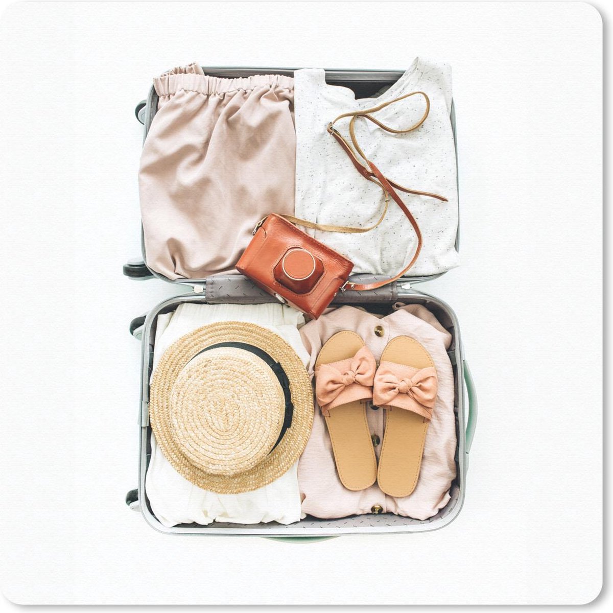 Muismat 20x20 cm - Mousepad Koffer - Camera - Slippers - Muismatten