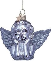 Glazen kerst decoratie glanzend zilveren engel H7cm