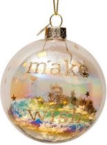 Glazen transparante kerstbal met tekst make a wish 8cm