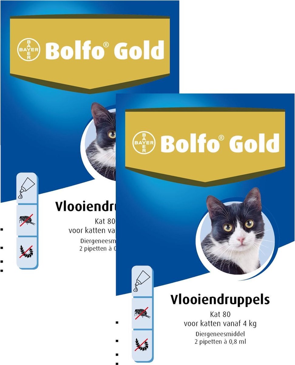 Bolfo Gold Kat 80 - Anti vlooienmiddel - 2 x 2 stuks Van 4 Kg - Bolfo Gold