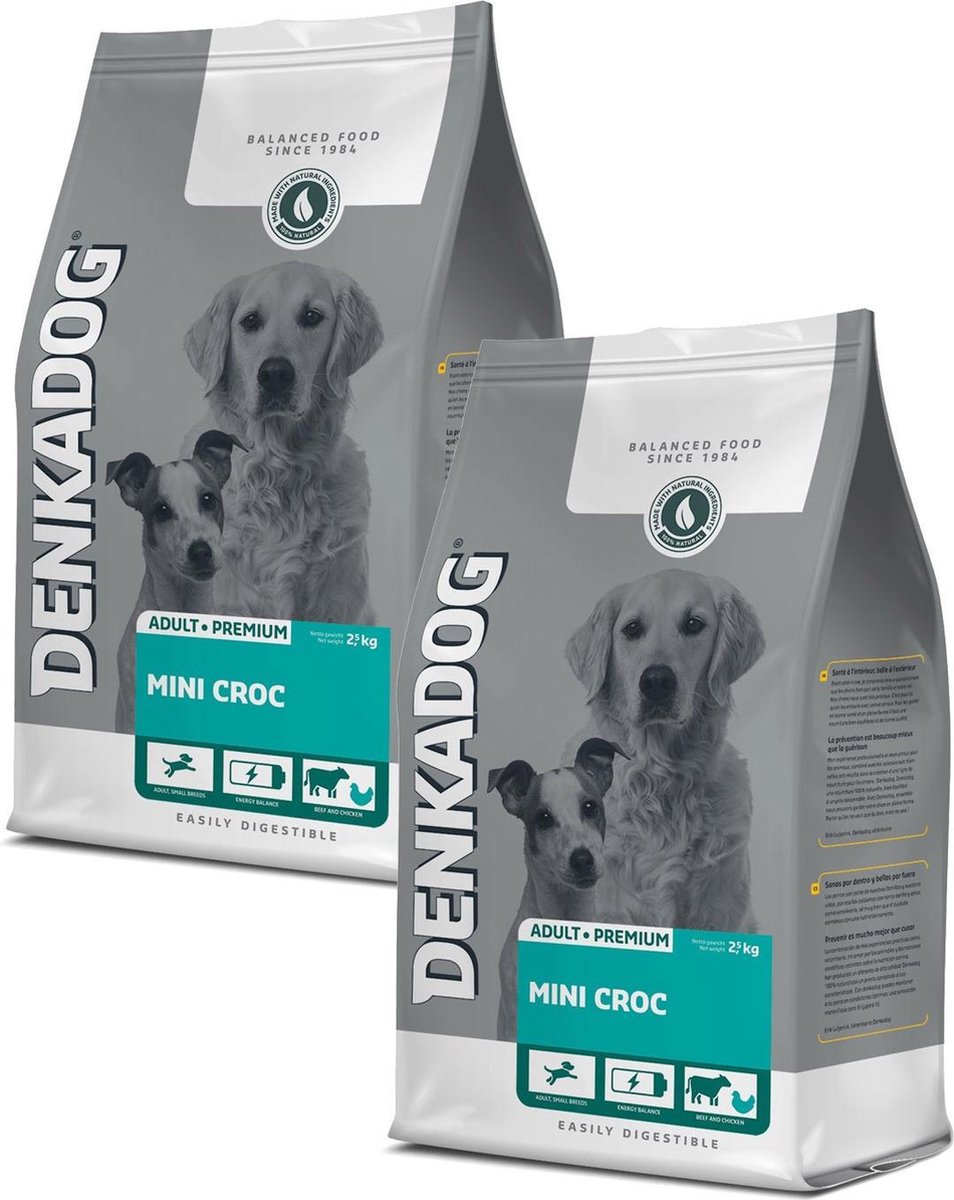Denkadog Mini Croc - Hondenvoer - 2 x Rund Kip 2.5 kg