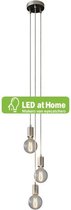LEDatHOME - 3-lichts multi-hanglamp met stoffen kabel en metalen afwerkingen. Inclusief Dimbare LED lampen.