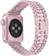 Geschikt voor Apple Watch bandje 38 / 40 / 41 mm - Series 1 2 3 4 5 6 7 8 SE - Smartwatch iWatch horloge band - 38mm 40mm 41mm - Fungus - RVS metaal - Roze - Diamant