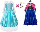 6-Pack Speelgoed - Prinsessenjurk Meisje - Elsa Jurk + Anna Jurk - maat 98 (100) - Accessoires - Verkleedkleding Meisje