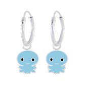 Joy|S - Zilveren octopus bedel oorbellen - oorringen - blauw