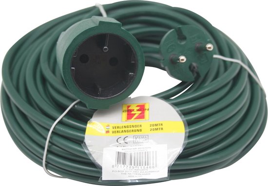 Benson Verlengsnoer 20 meter - H05VV-F2 - Groen - Zonder randaarde