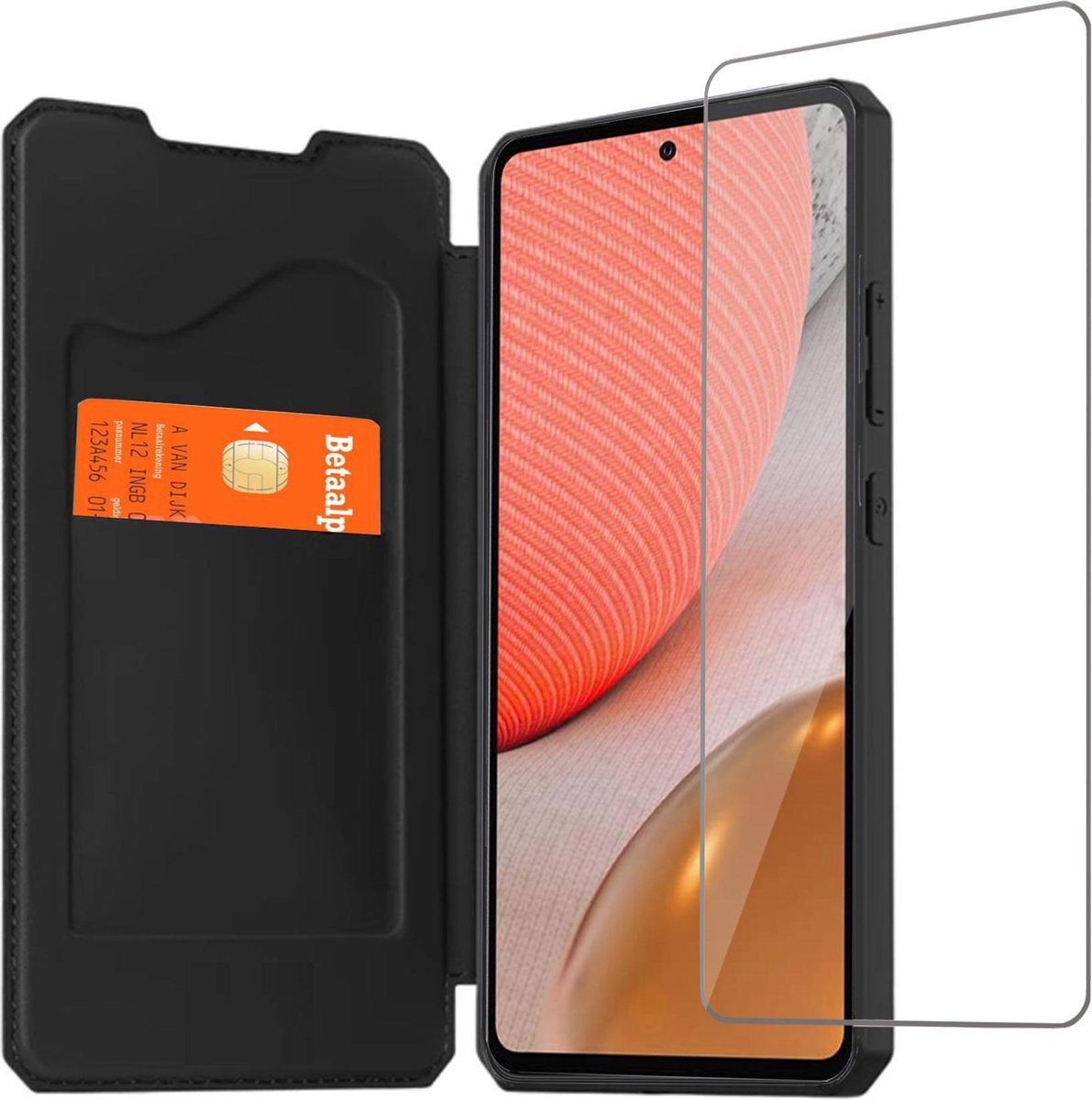 Hoesje geschikt voor Samsung Galaxy A72 - Screenprotector Glas - Bookcase Zwart