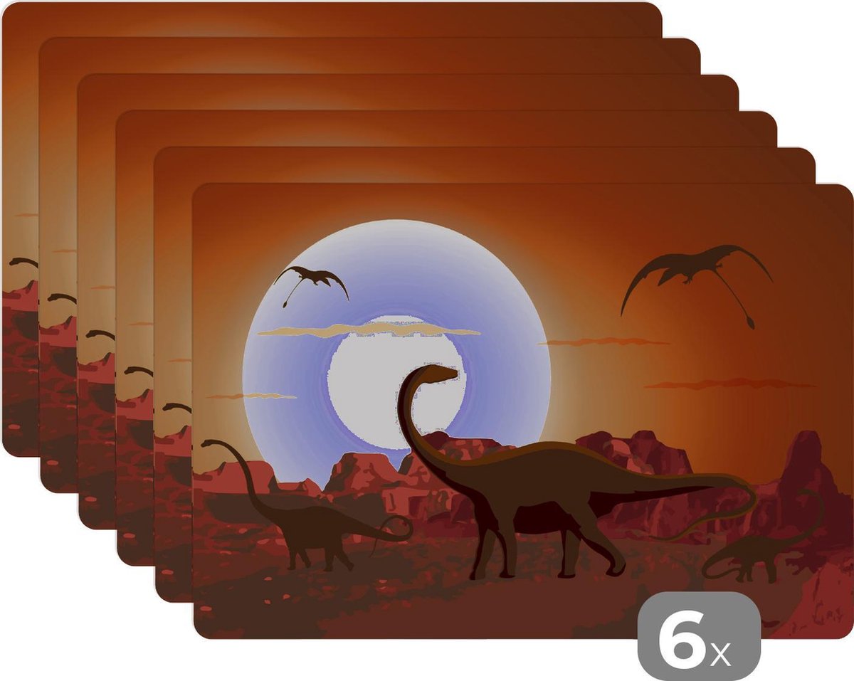 Set de table - Dino - Jura - Soleil - Dessin - 45x30 cm - 6 pièces
