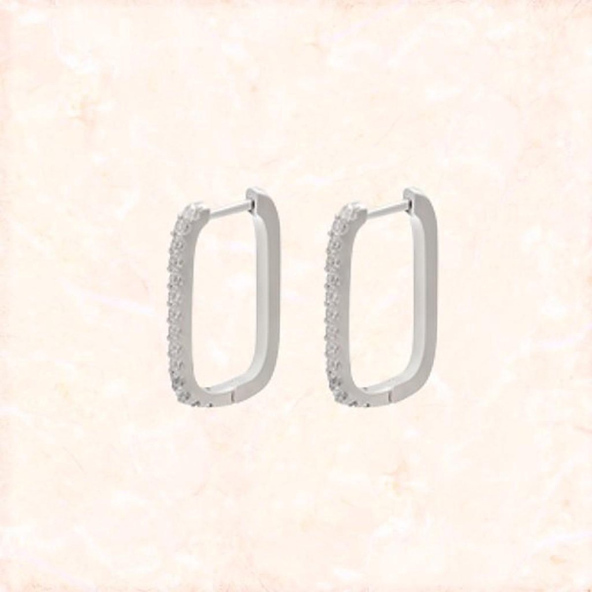 Jobo By JET - Ovalen oorbellen - Diamantjes - Big - Zilver - diamantjes oorringen