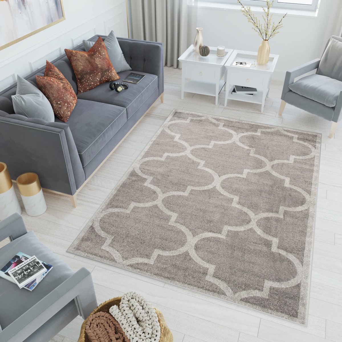 Tapiso Lazur Vloerkleed Grijs Trellis Modern Woonkamer Tapijt Maat- 140x190