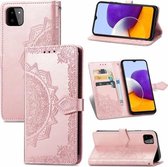 Bloem mandala roze agenda book case hoesje Telefoonhoesje geschikt voor Samsung Galaxy A22 5G