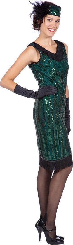 Wilbers & Wilbers - Jaren 20 Danseressen Kostuum - Charleston Charlotte Jade - Vrouw - Groen - Maat 36 - Carnavalskleding - Verkleedkleding