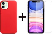 iParadise iPhone 12 hoesje rood siliconen case - 1x iPhone 12 screenprotector