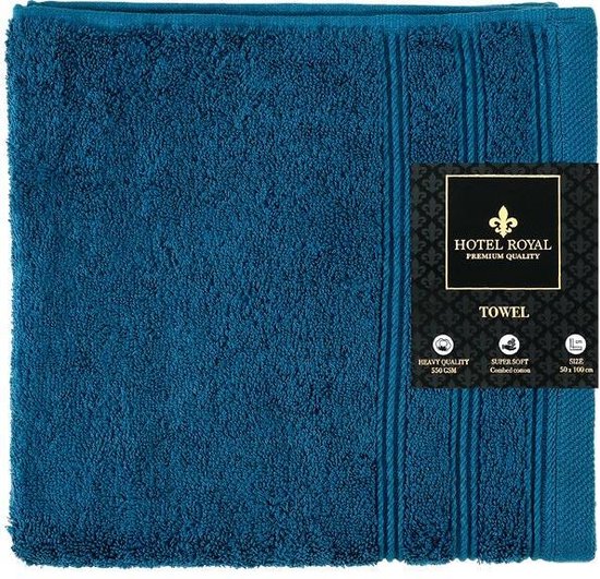 Serviette de bain Hotel Royal - 50 x 100 cm - Blauw - 5 pièces - Coton peigné super doux - Serviette d' Hotel - Super doux - Serviettes